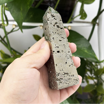 Natural Pyrite Crystal Obelisk Tower Polished Gemstone Point Decor
