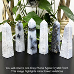 Gray Plume Agate Gemstone Tower - RPO476