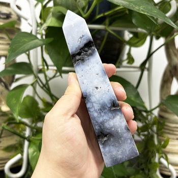 Gray Plume Agate Gemstone Tower - RPO476