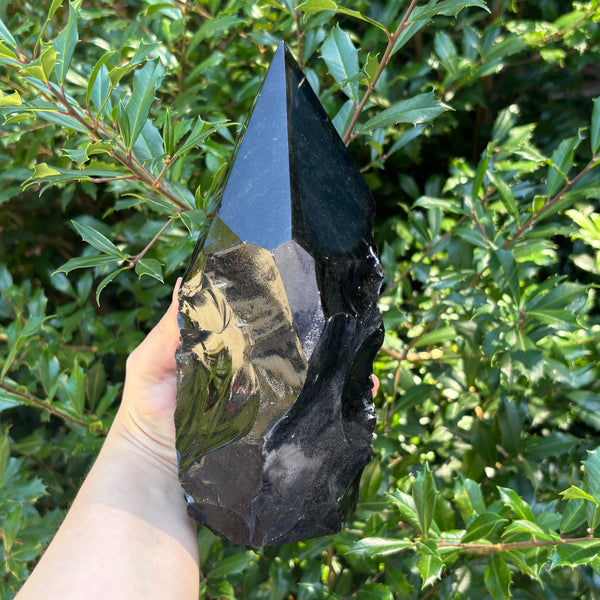 Natural Black Obsidian Crystal Tower Point Powerful Healing Stone for Energy, Meditation & Home Decor Perfect for Crystal Collectors & Wellness Practices - RPO509