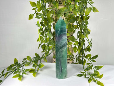 Natural Fluorite Crystal Tower Point Green & Purple Banded Healing Stone - RPO524