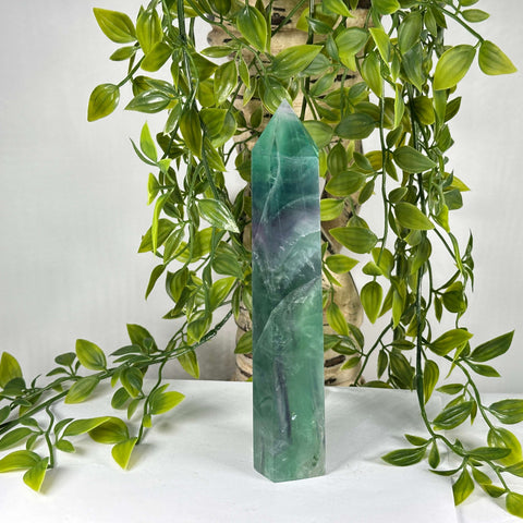 Natural Fluorite Crystal Tower Point Green & Purple Banded Healing Stone - RPO524