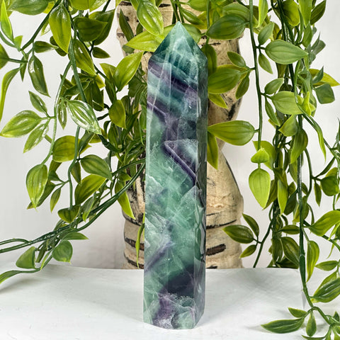 Natural Fluorite Crystal Tower Point Green & Purple Banded Healing Stone - RPO525