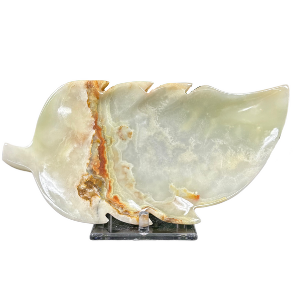 Natural Green Onyx Leaf Plate Hand-Carved Decorative Stone Dish for Home, Kitchen & Gift Use  RSH298