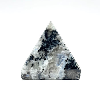 Rainbow Moonstone Pyramid with Black Tourmaline Inclusions, Natural Healing Crystal Stone for Meditation & Home Decor - RSH310