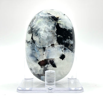 Rainbow Moonstone Palm Stone with Black Tourmaline Inclusions Natural Crystal Polished Healing Gemstone