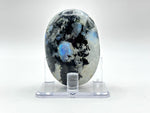 Rainbow Moonstone Palm Stone with Black Tourmaline Inclusions Natural Crystal Polished Healing Gemstone