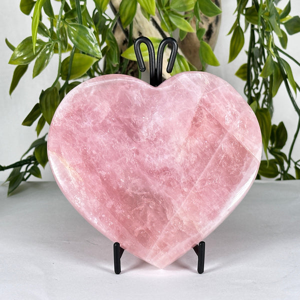 Rose Quartz Heart Crystal on Metal Stand - RSH326