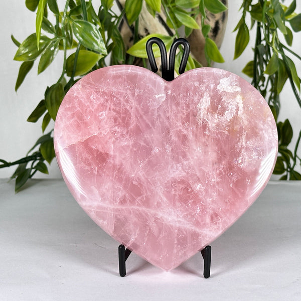 Natural Rose Quartz Heart Polished Crystal on Stand Healing Love Stone for Meditation & Home Decor - RSH328