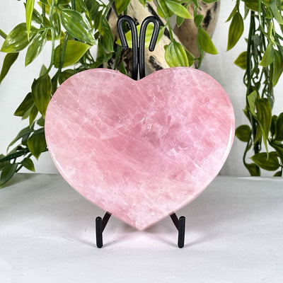 Natural Rose Quartz Heart Polished Crystal with Stand Healing Love Stone for Meditation & Home Decor - RSH329