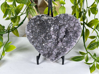 Natural Amethyst Druzy Heart Crystal from Brazil on Stand Polished Healing Stone Decor - RSH331