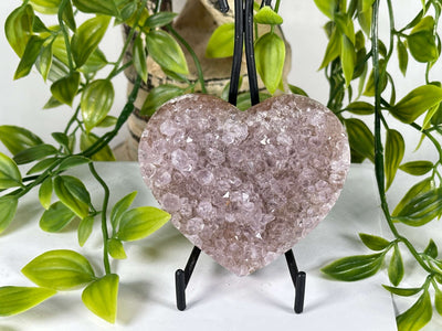 Natural Amethyst Druzy Heart from Brazil Polished Crystal on Display Stand - RSH332