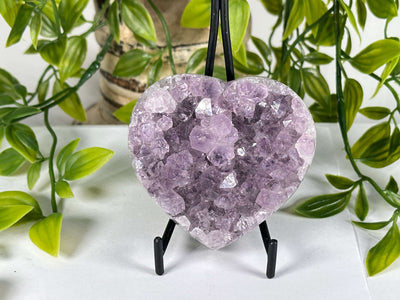 Natural Brazilian Amethyst Druzy Heart Crystal on Stand Polished Healing Stone - RSH334