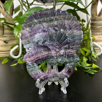 Natural Fluorite Peacock Carving – Hand-Carved Stone Figurine