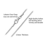 Solid 925 Sterling Silver 2.5mm Italian Box Link Chain Necklace Classic Unisex Jewelry