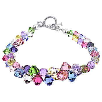 .925 Sterling Silver 7.5-Inch Bracelet with Cluster Bicone Austrian Crystals Elegant Women’s Jewelry
