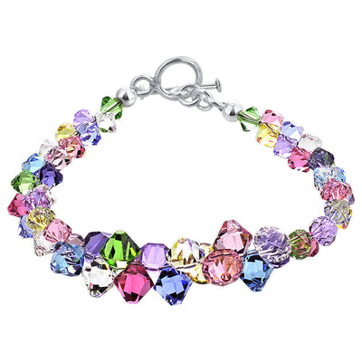 .925 Sterling Silver 7.5-Inch Bracelet with Cluster Bicone Austrian Crystals Elegant Women’s Jewelry