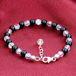 Gemstone Beads & Austrian Crystals Bracelet 925 Sterling Silver Elegant Jewelry