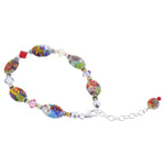.925 Sterling Silver Bracelet with Austrian Crystals and Colorful Millefiori Glass Elegant Handmade Jewelry