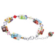 .925 Sterling Silver Bracelet with Austrian Crystals and Colorful Millefiori Glass Elegant Handmade Jewelry