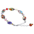 .925 Sterling Silver Bracelet with Austrian Crystals and Colorful Millefiori Glass Elegant Handmade Jewelry