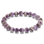 8mm Genuine Round Chevron Amethyst Gemstone Beads Stretch Bracelet