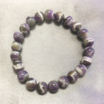 8mm Genuine Round Chevron Amethyst Gemstone Beads Stretch Bracelet