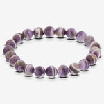 8mm Genuine Round Chevron Amethyst Gemstone Beads Stretch Bracelet
