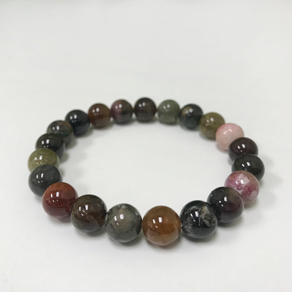 Natural Multicolor Tourmaline Gemstone Unisex Stretch Bracele- Gem Avenue
