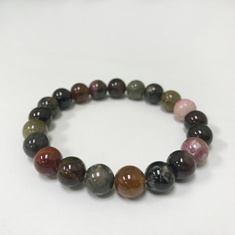 Natural Multicolor Tourmaline Gemstone Unisex Stretch Bracele- Gem Avenue