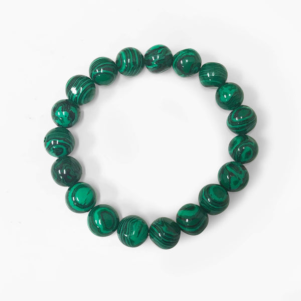 Natural Green Malachite Bead Unisex Handmade Stretch Bracelet - Gem Avenue Wholesale