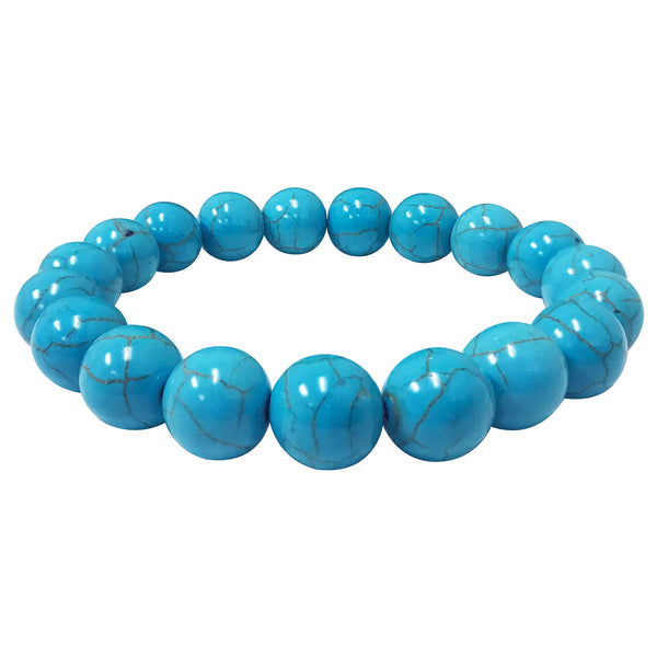 Blue Howlite 10mm Round Bead Unisex Handmade Stretch Bracelet - Gem Avenue