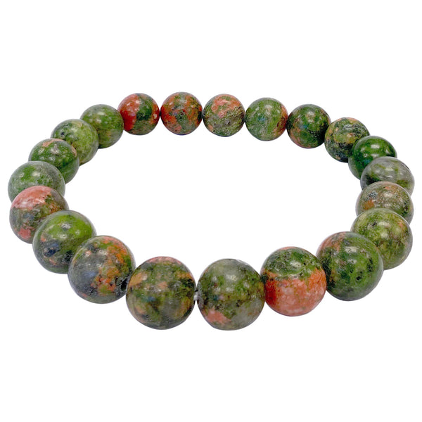 Green Unakite Gemstone Bead Handmade Stretch Unisex Bracelet - Gem Avenue