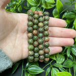 8mm Unakite Gemstone Handmade Stretch Unisex Bracelet