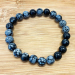 8mm Snowflake Obsidian Handmade Stretch Unisex Bracelet