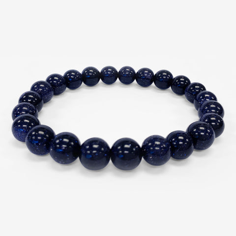 Blue Goldstone Gemstone Bead Unisex Handmade Stretch Bracelet - Gem Avenue