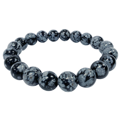 10mm Snowflake Obsidian Gemstone Unisex Stretch Bracelet