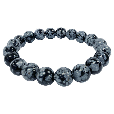 Snowflake Obsidian Gemstone Bead Unisex Stretch Bracelet - Gem Avenue