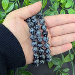 10mm Snowflake Obsidian Gemstone Unisex Stretch Bracelet