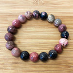 10mm Rhodonite Gemstone Rounds Bead Unisex Handmade Stretch Bracelet