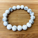 10mm White Howlite Gemstone Unisex Handmade Stretch Bracelet