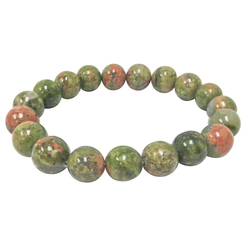 Green Unakite Gemstone Bead Unisex Handmade Stretch Bracelet - Gem Avenue