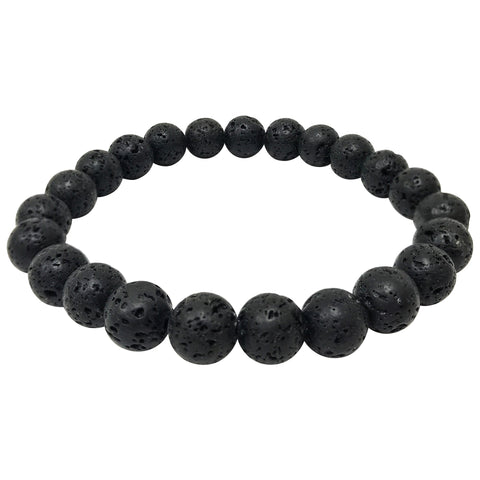 Black Lava Stone Gemstone Bead Unisex Stretch Bracelet - Gem Avenue