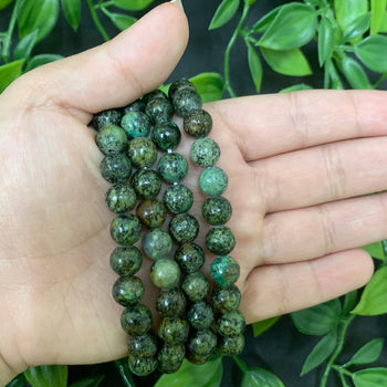 8mm African Turquoise Gemstone Round Bead Unisex Stretch Bracelet
