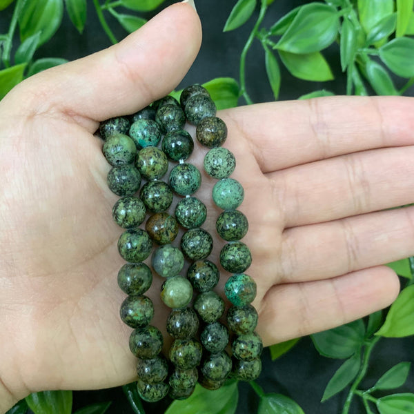 8mm African Turquoise Gemstone Round Bead Unisex Stretch Bracelet