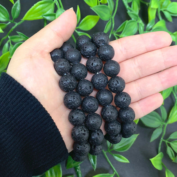 Black Lava Stone Gemstone Bead Unisex Stretch Bracelet - Gem Avenue Wholesale