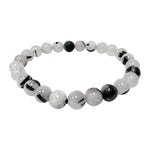 8mm Black Rutilated Quartz Bead Unisex Handmade Stretch Bracelet