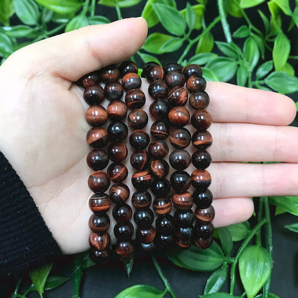 Red Tigers Eye Bead Unisex Handmade Stretch Bracelet - Gem Avenue Wholesale