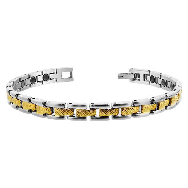 Magnetic Link Therapy Two tone Bracelet Fold over Clasp - Gem Avenue