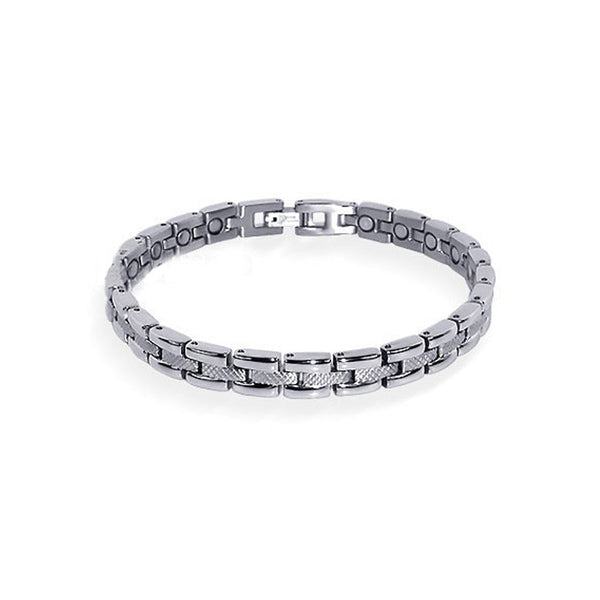 Magnetic Link Textured Silver Bracelet 7.5 